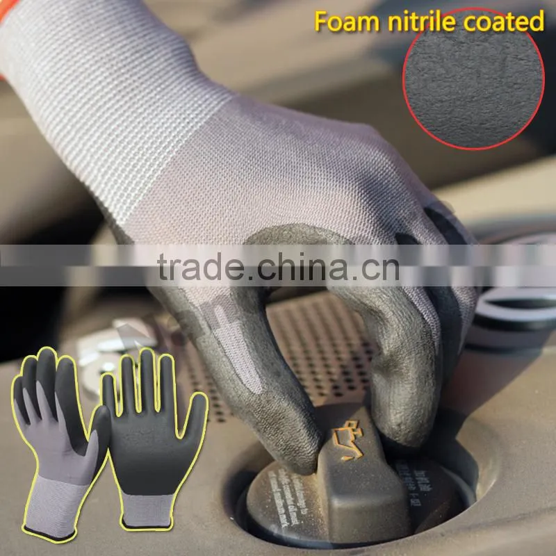 NMSAFETY 15 guage black foam nitrile coated car assembly work gloves glove