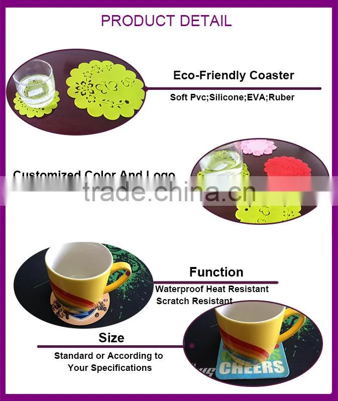 New product colorful custom felt rubber soft pvc coasters