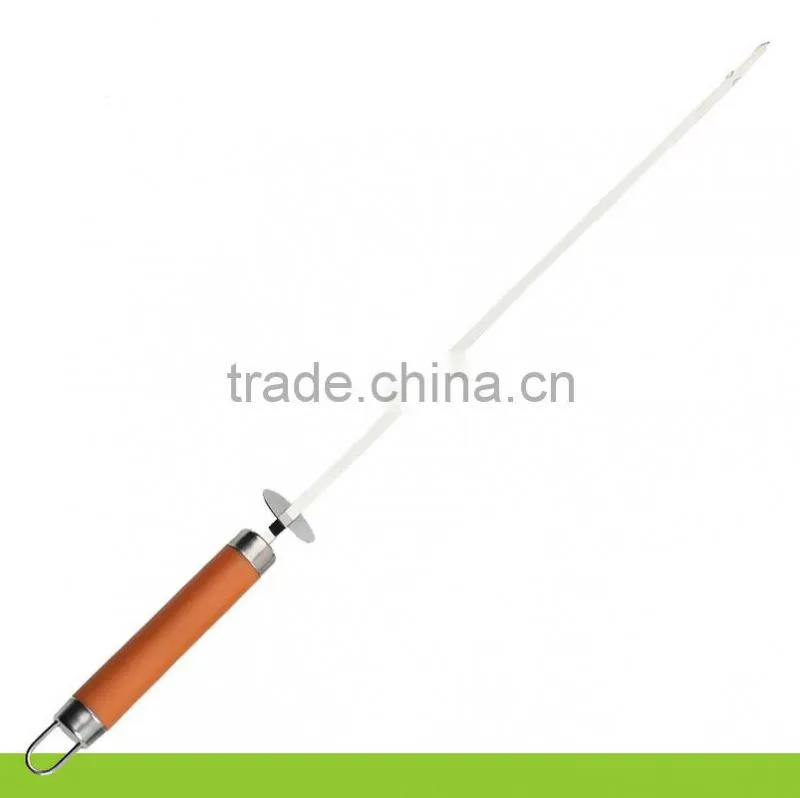 Stainless steel Metal Wooden Handle food grade Rotating BBQ Skewer