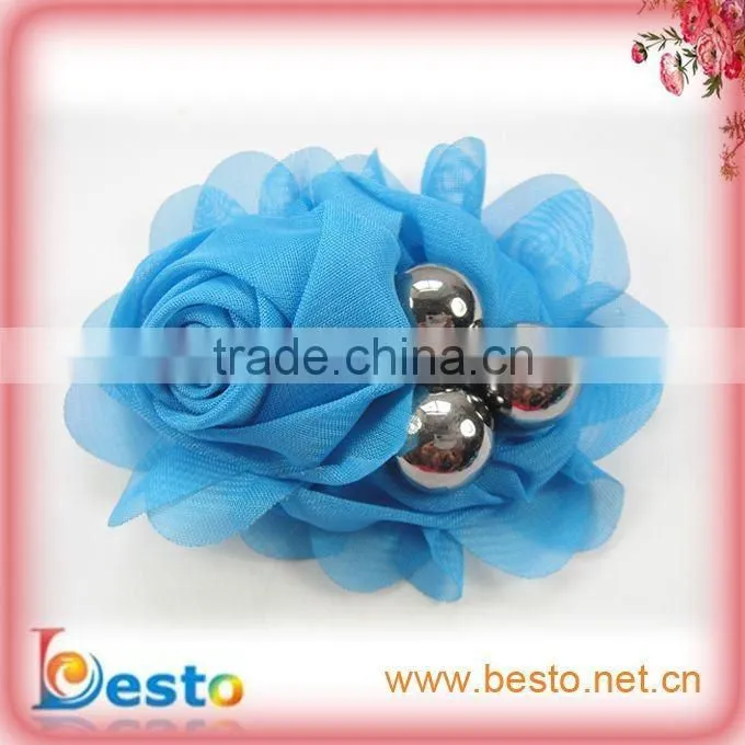 CF0730 baby girls custom wholesale pearl center chiffon rosette butterfly hair bow
