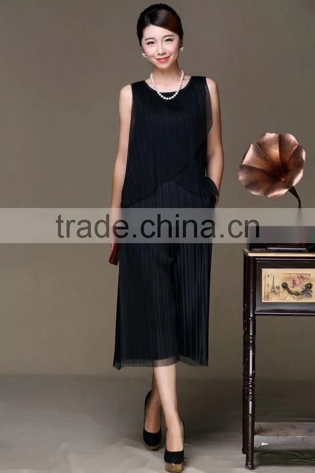 Pleat sleeveless solid women summer pant suits