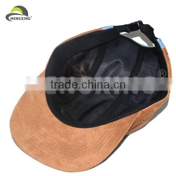 Suede And Denim Adjustable Plastic Strap Weaving Cap