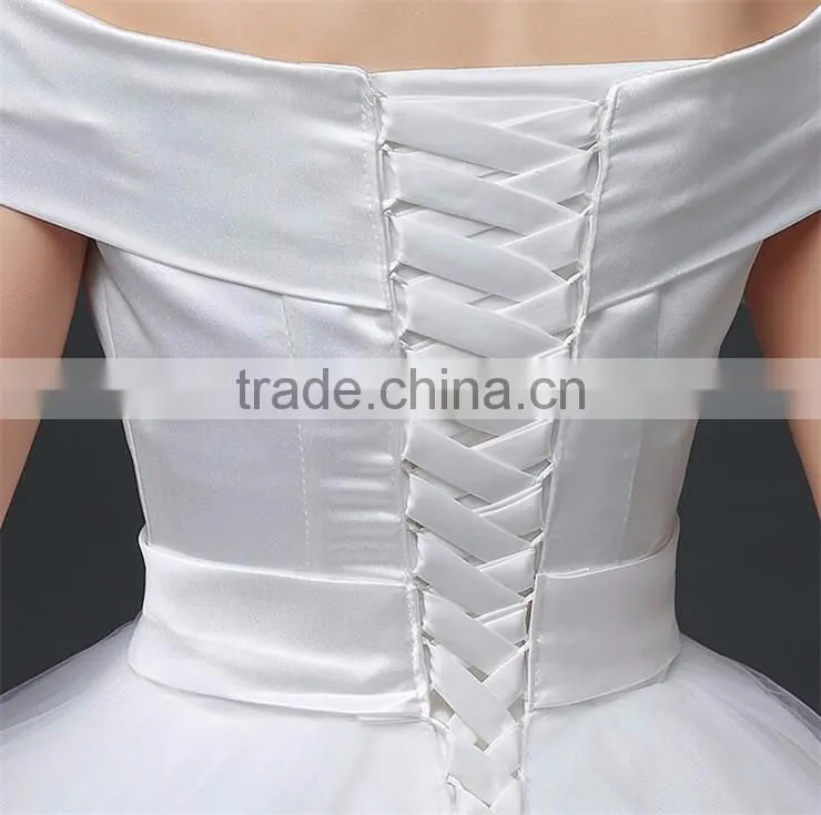 MGOO 2017 Off Sholder Short Sleeve Plain Crepe Custom Made Formal Bridal Gowns Lace Alibaba Wedding Dresses