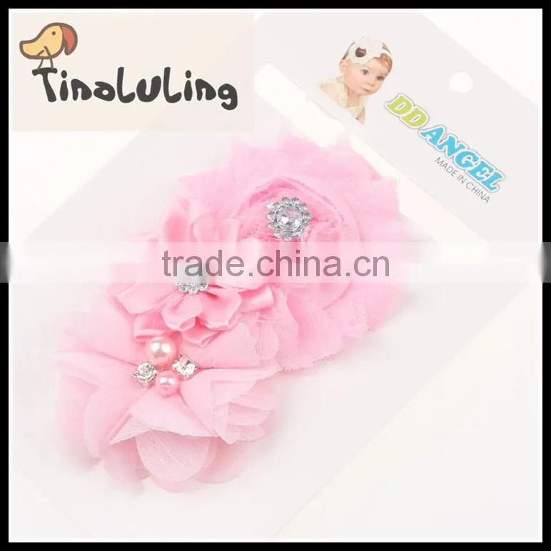 Korean fashion cheap chiffon mesh flower elastic baby headband wholesale