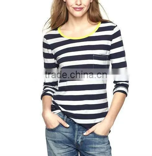 FASHION DESIGN WOMENS STRIPED LONG SLEEVE T SHIRT
