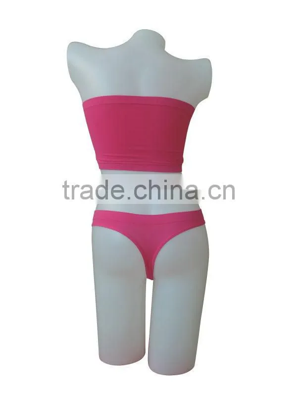 nice quality new style seamless woman underwear ladies one piece bandeau bra & thong w/stones