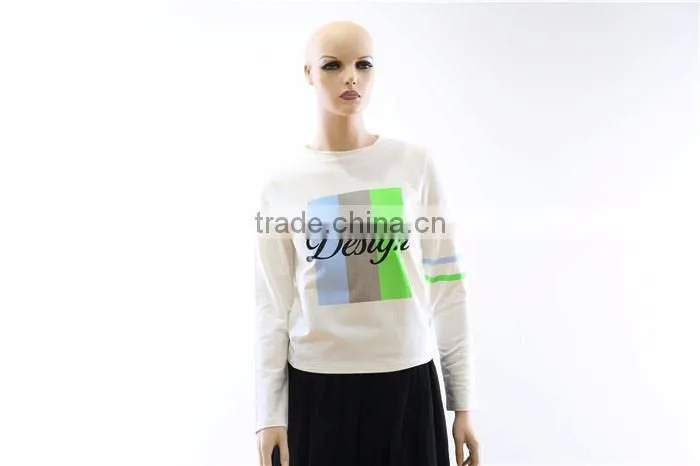 2017 spring white thick long sleeve printed women top blouse