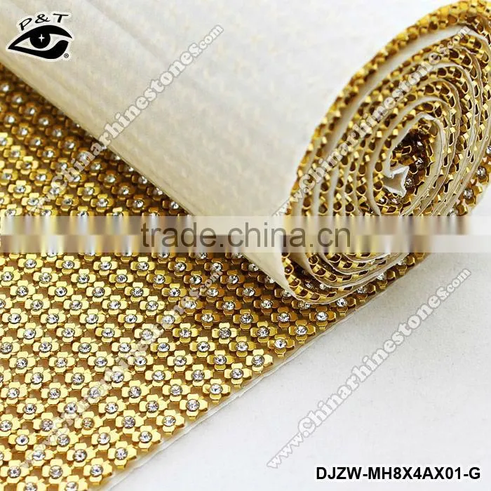 Hot fix rhinestone studs metal mesh trim Flower Shape