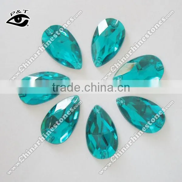 Sew on Stone Acrylic Rhinestone Flat back Tear Drop 17x28mm Green Blue zircon Color for dresses