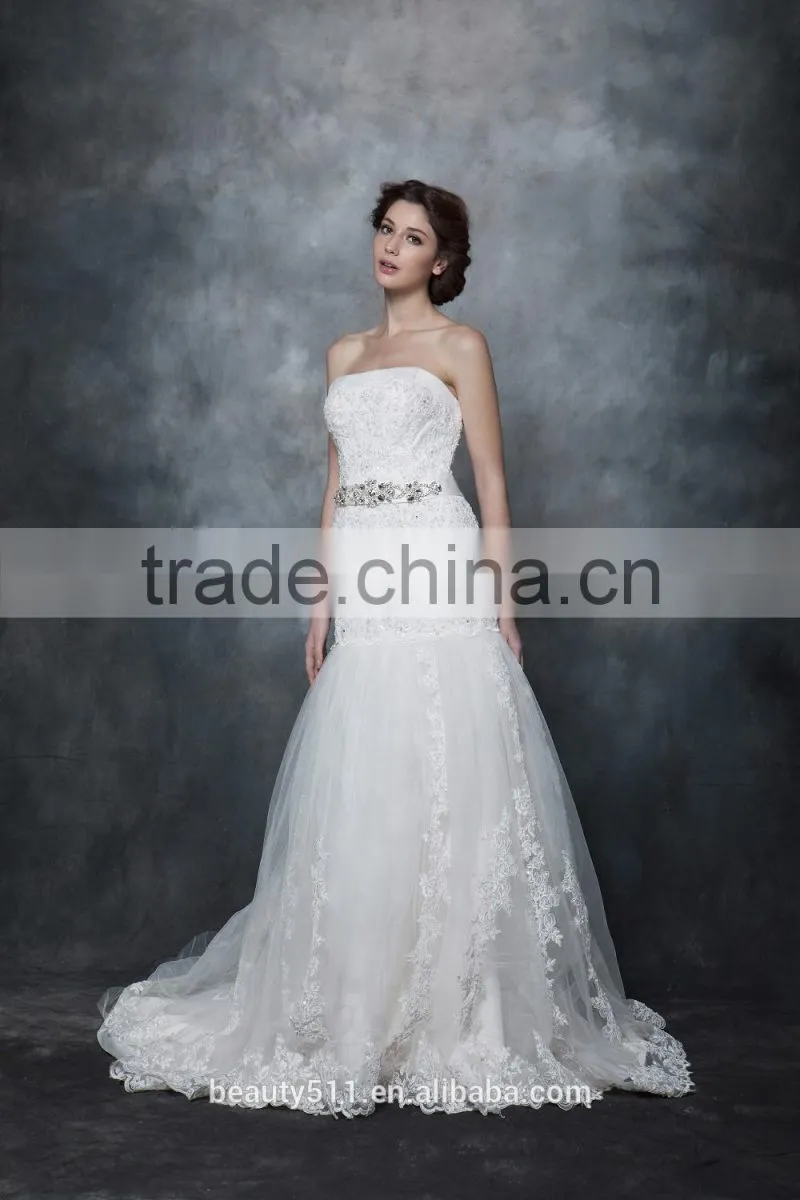 Mermaid Straight Neck With Beaded And Ribbon Sash Wedding Dress AS28602