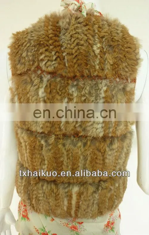 2013 ladies new fashion rabbit fur Knitting grid design brown orange vest in spring