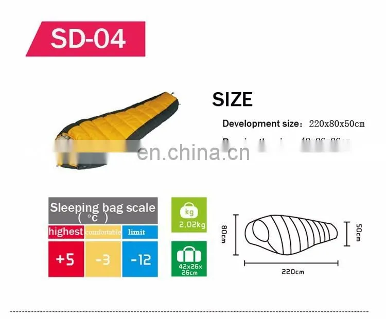 Cold weather double layer Mummy sleeping bag With Compression Sack Great For 4 Season