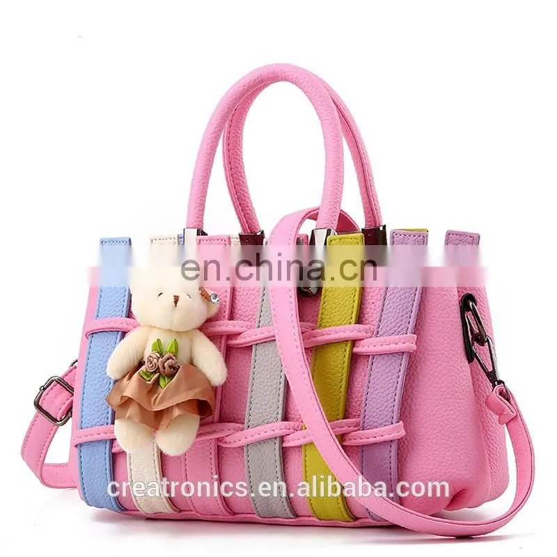 CR in time reply new product elegance women hand bag with bear long strap shoulder bags cheap leather purse vintage