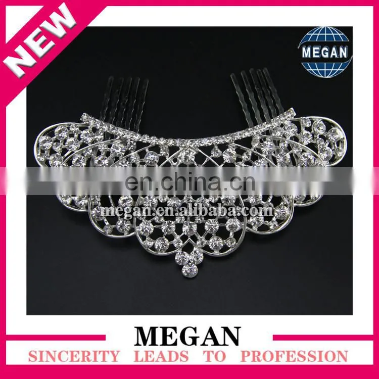 Elegant Big Crystal Crown Bridal Heart Rhinestone Tiara with Hair Comb