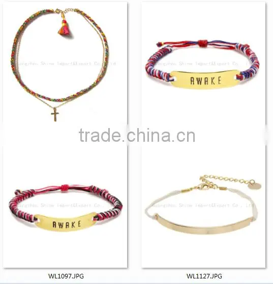 RetroStyle red rope wax cord bracelet metal heart charm bangle bracelet