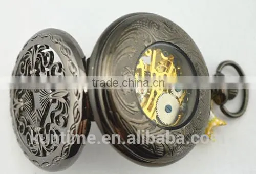 Vintage pocket watch japan movt mechanical pocket watch black metal suite gold analog digital movt