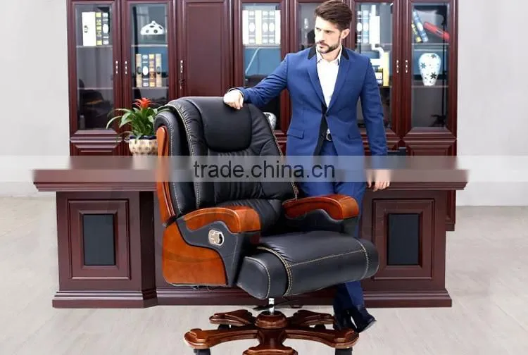 Luxury CEO swivel chair wood base