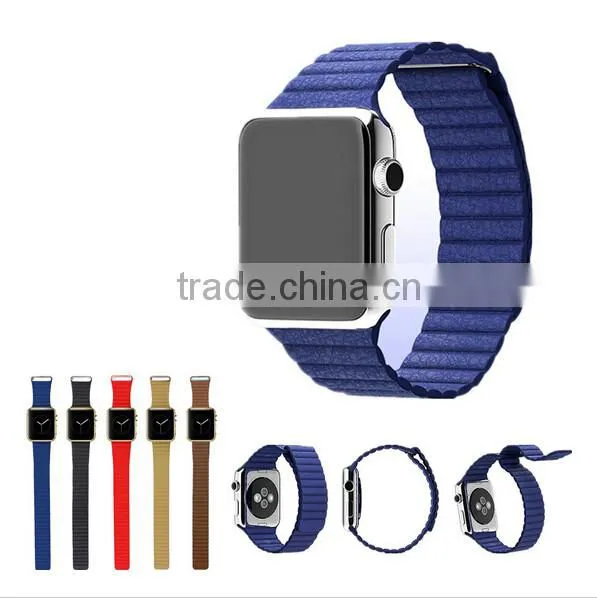 Adjustable Magnetic Closure link bracelet Genuine leather loop For Apple Watch strap