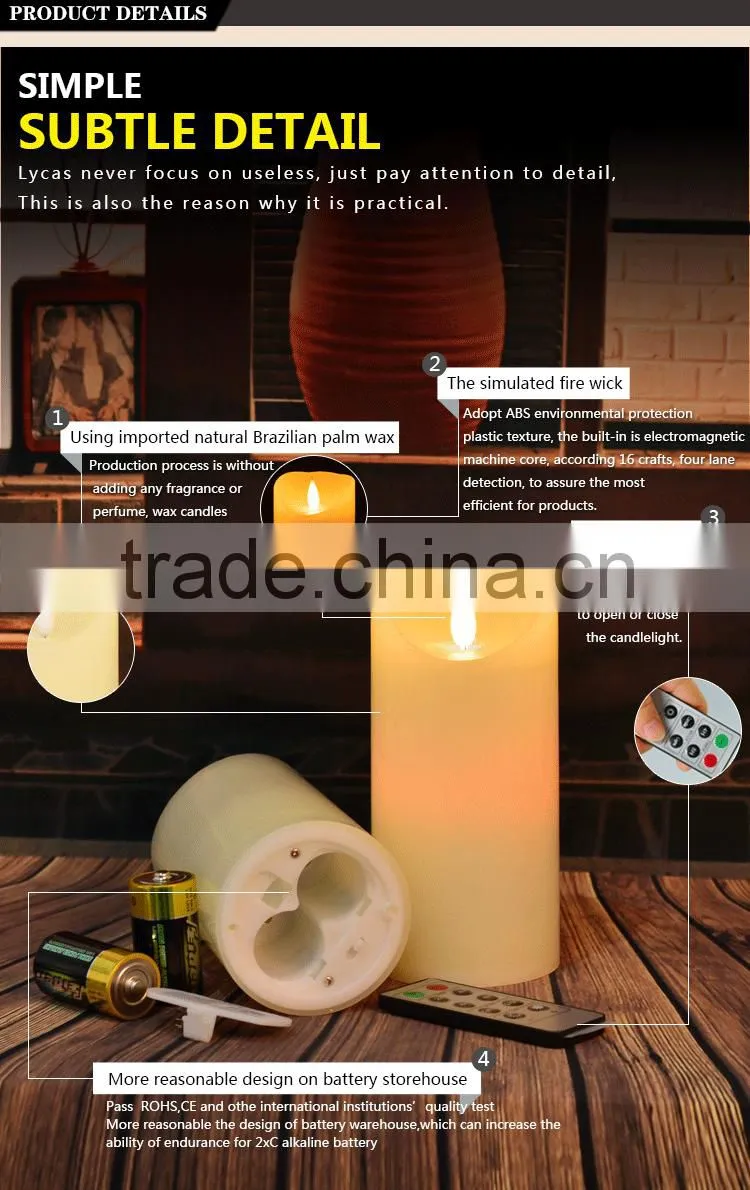 ABFGHI Lycas patented Ivory pillar flameless 3D moving flame led candle niganha