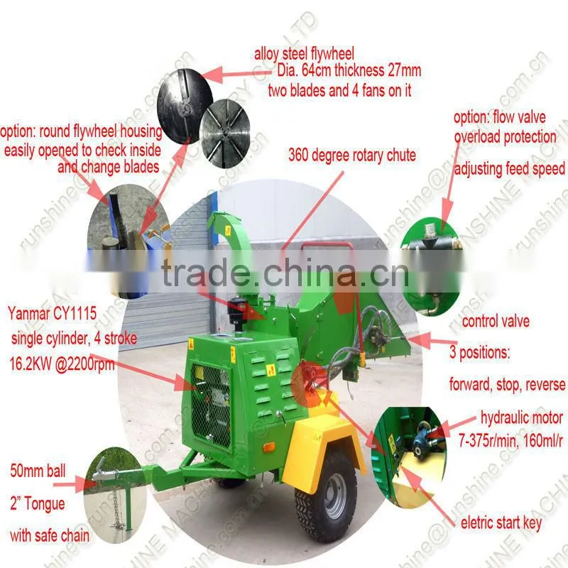 22HP diesel mobile wood chipper machine
