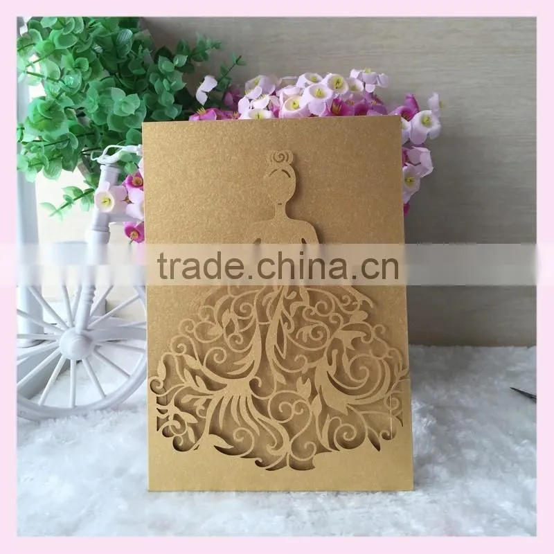 luxury wedding invitation cards for christening , quinceanera event ,factory price birthday greeting card with RSVP card