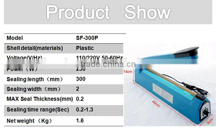 High quality plastic bag sealer model SF300P for home use or small shop