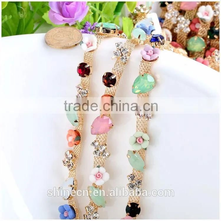 High quality diy flower cup chain YIWU Wholesale Hot fix shining loose Rhinestone chain