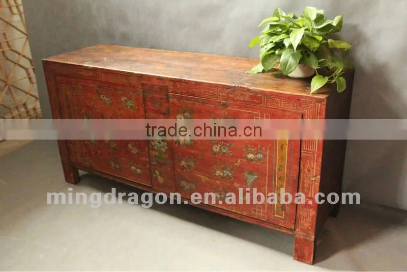 Chinese antique furniture pine wood shanxi two door hand painted cabinet