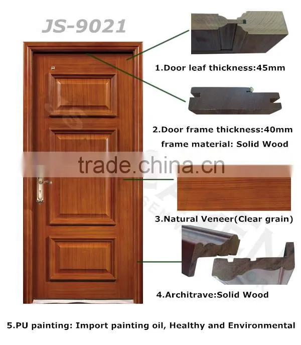 European style elegant mutil panels entry wooden door with 100% solid wood