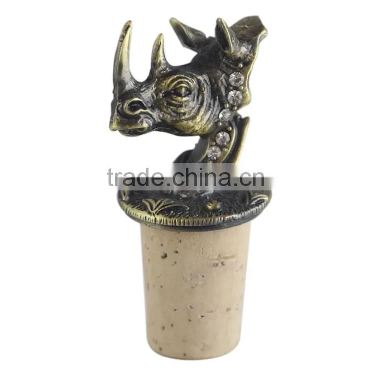 Zince Alloy Rhinoceros Rhinestone Wine Bottle Stopper Bar Accessories