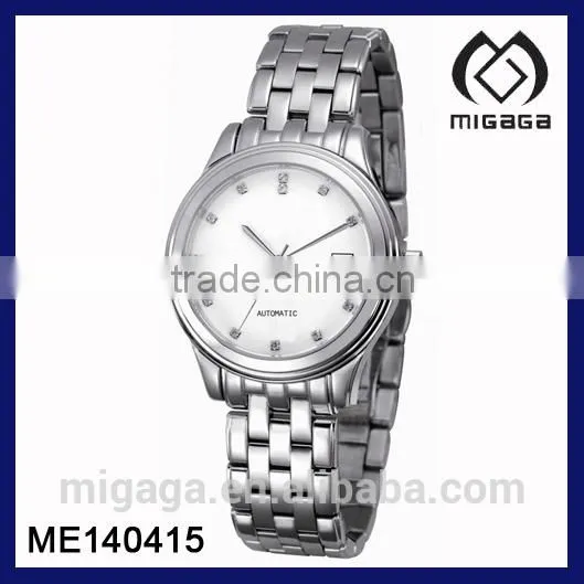 FASHIONABLE UNISEX NICE DESIGN AUTOMATIC STEEL WATCH WITH CZ SETTING ALL STEEL WATER PROOF WATCH