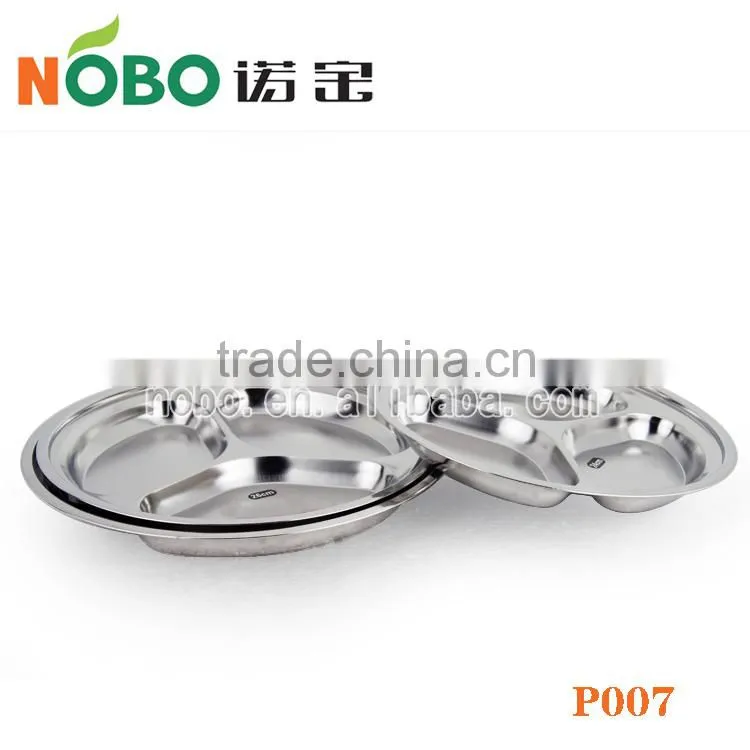 Factory supply stainless steel round food tray with 3 compartment for students