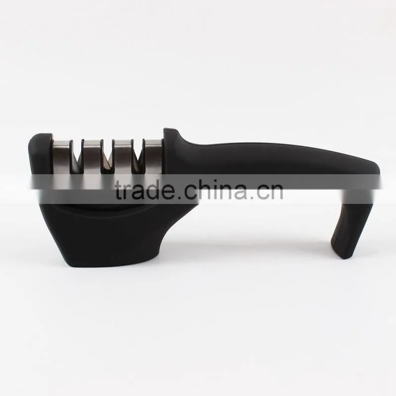 Knife Sharpener, 3-Stage Knife Sharpening System, Sharpens Metal and Ceramic Knives, Black