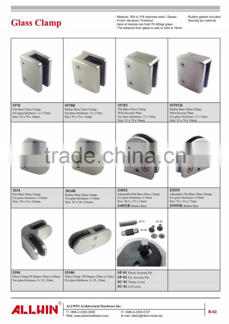 Polished zinc alloy Mini Z-Series Round Shape Radius Base Glass Clamp