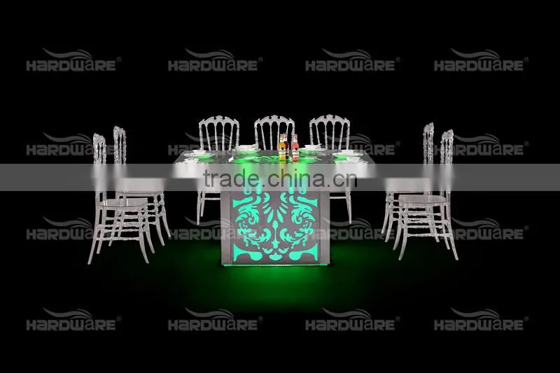 Dubai event design iron base glasss top LED round wedding table