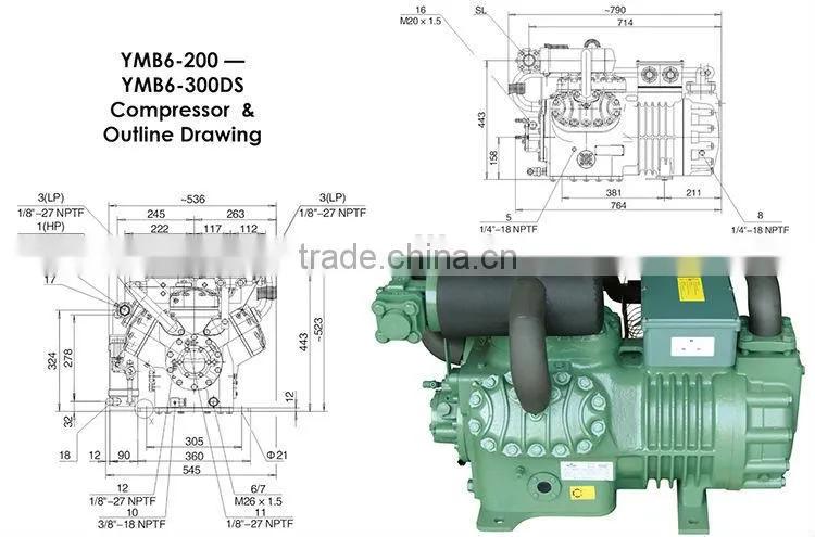 YEMOO 30hp r22 r404a r507a cold room refrigeration bitzer two stage compressor