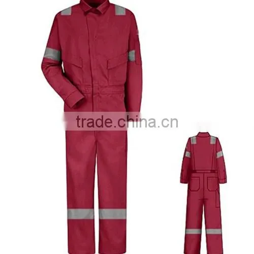 Safety orange coverall with reflective tape