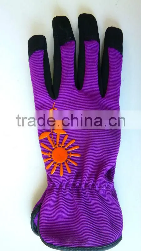 Spandex With Microfibre Palm Gardening Glove with velcro wrist, hand garden gloves