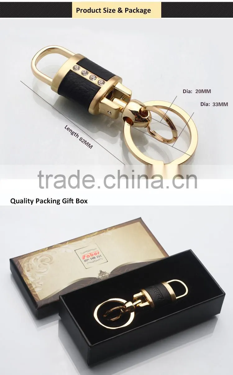 Lock Shape Black Leather Metal Rotating Key chain