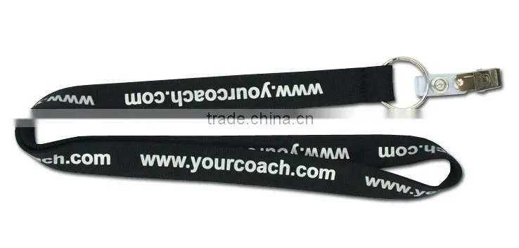 Black tube lanyard / flat lanyard string / narrow lanyard with bulldog clip