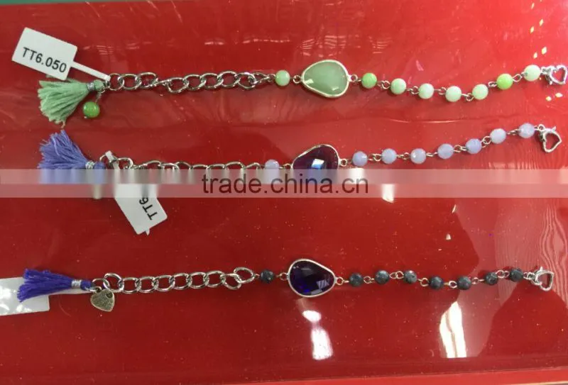 2015 Latest Popular Druzy Stone Foiled Agate Bracelet,Silk Tassel Charm bracelet