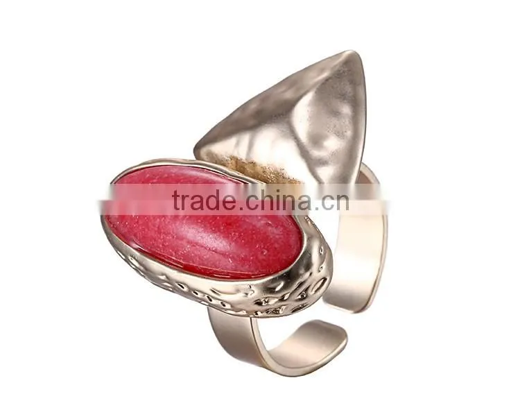 Dubai Red stone mosaic gold plating ring for elegant women valentine's gift