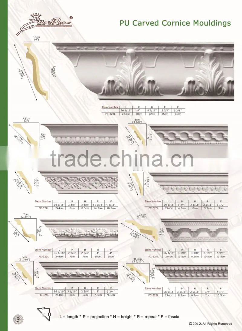 2015 High Quality Good price beautiful new modern luxury pu decorative wood moulding