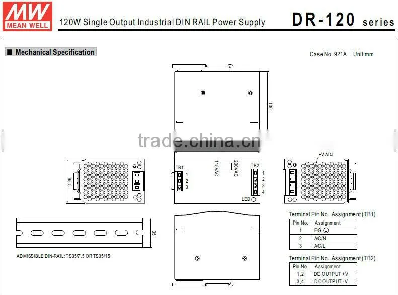 Mean Well 120W 24V Single Output Industrial DIN Rail Power Supply
