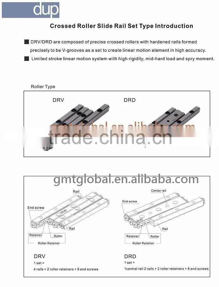new dup DRD crossed roller slide with linear guideway slider guide rail
