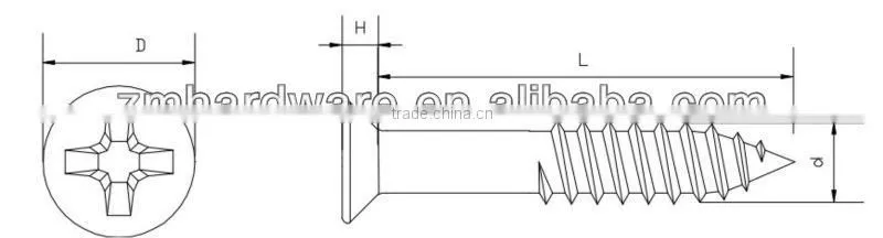 Cross recessed countersunk head screw for wood