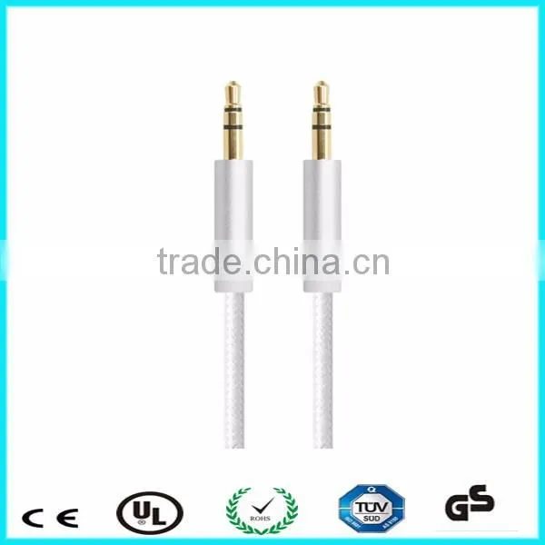 Custom grey braided male to male stereo 3.5mm audio cable
