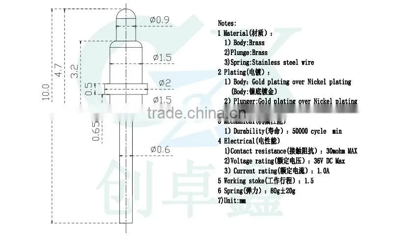 led lighting charger pogo pin brass connector pin for PCB