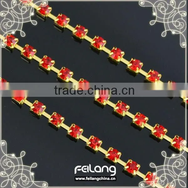 Siam cup chain golden claw,MOQ 50m paypal accepted,sparse chain,fancy crystal trim