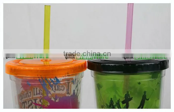 Double Walled Cold Drinking Cup with Straw
